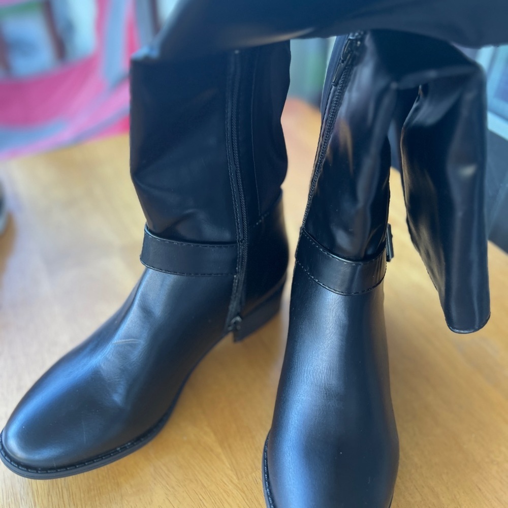 Rampage Womens Imaginer Size 6.5 Black  2" Heeled Tall Riding Boots